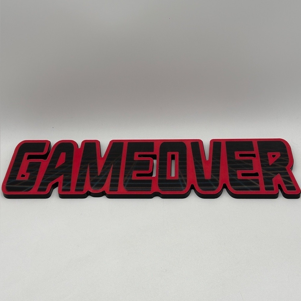 GAMEOVER Lenticular Wood Wall Shelf Sitter Wood Holographic Overlay